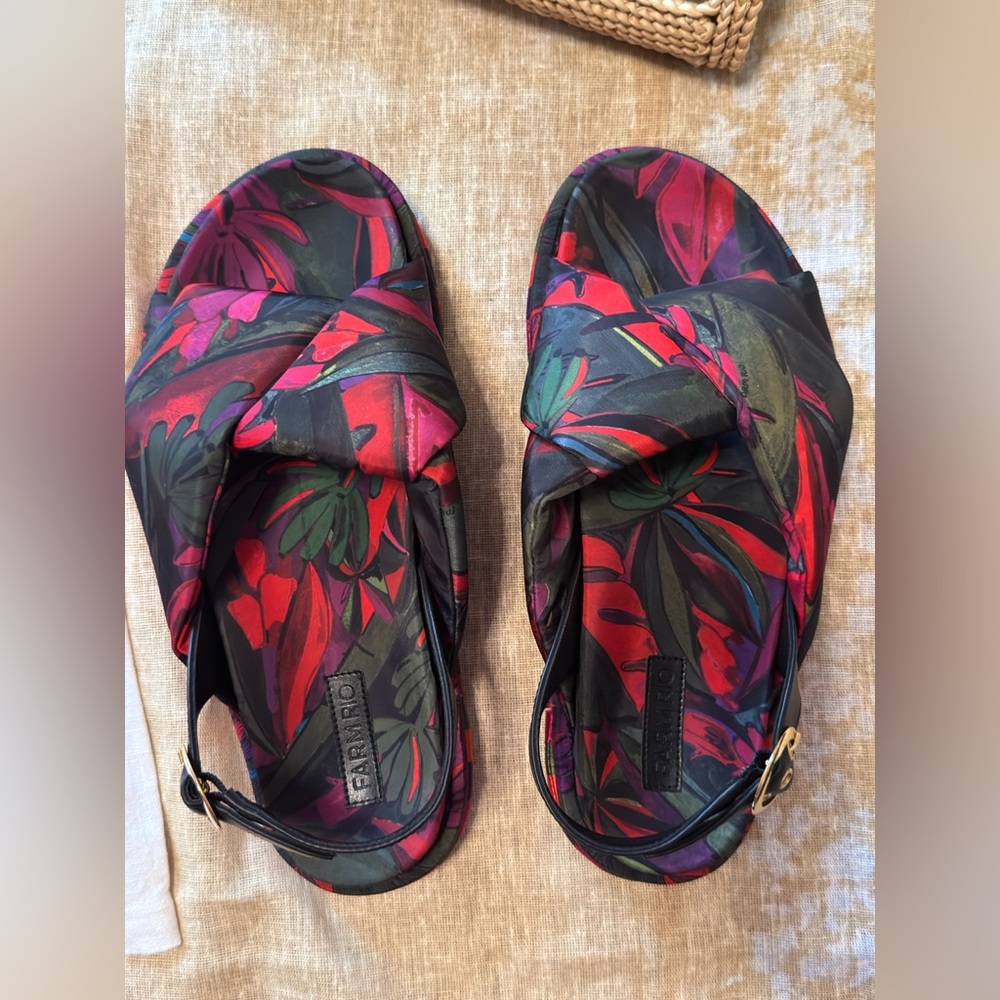 FARM Rio Women's Floral Knot Slide Sandals in Red Multi
